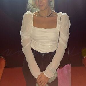 Abercrombie & Fitch White Cropped Puffy Peasant Top